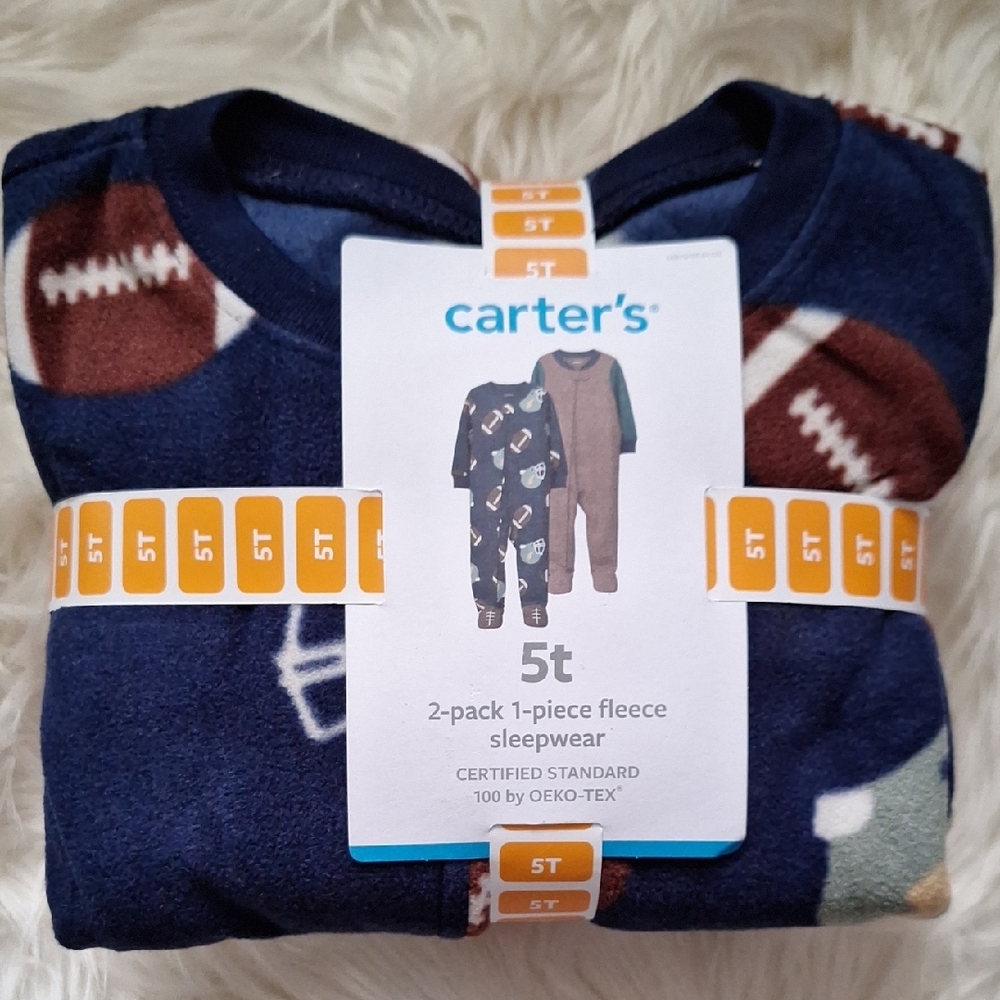 Carter's Navy Fleece Sleepwear Set with Sports Theme NWT